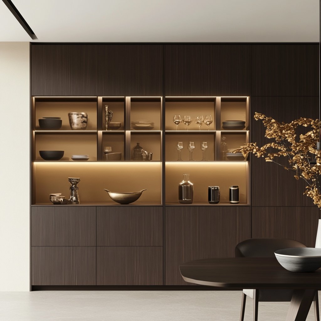 Espresso Brown Modern Crockery Unit Design with Hidden Storage