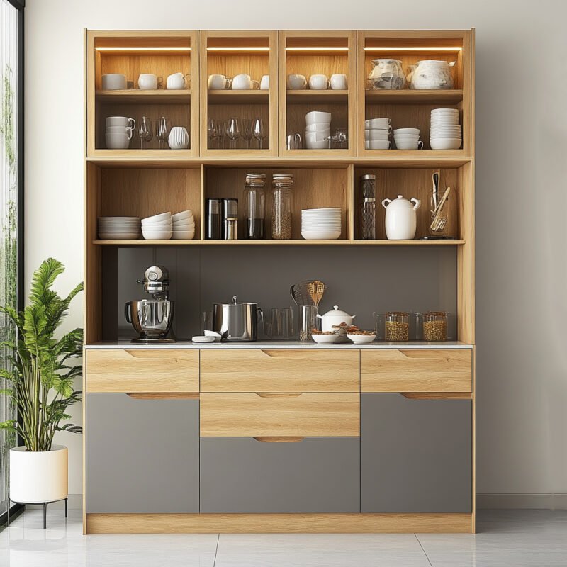 Modern Crockery Unit Design with Light Oak Structure