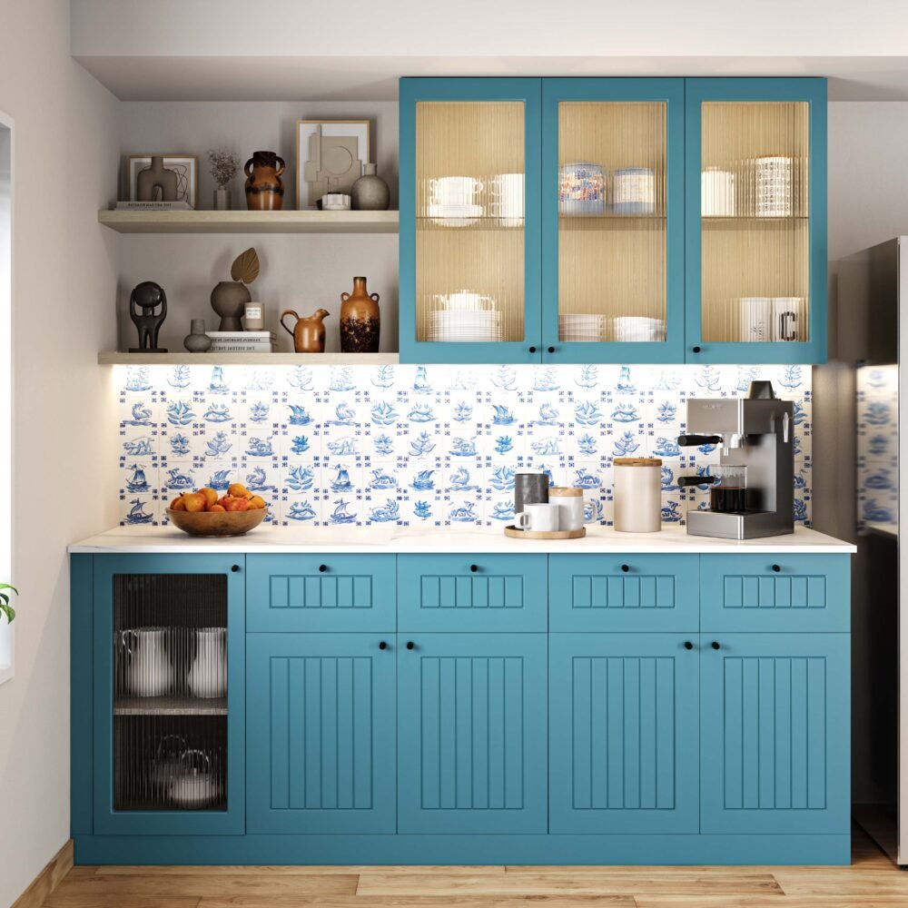 Classic Crockery Unit Design with Glass Display and Transparent Panels