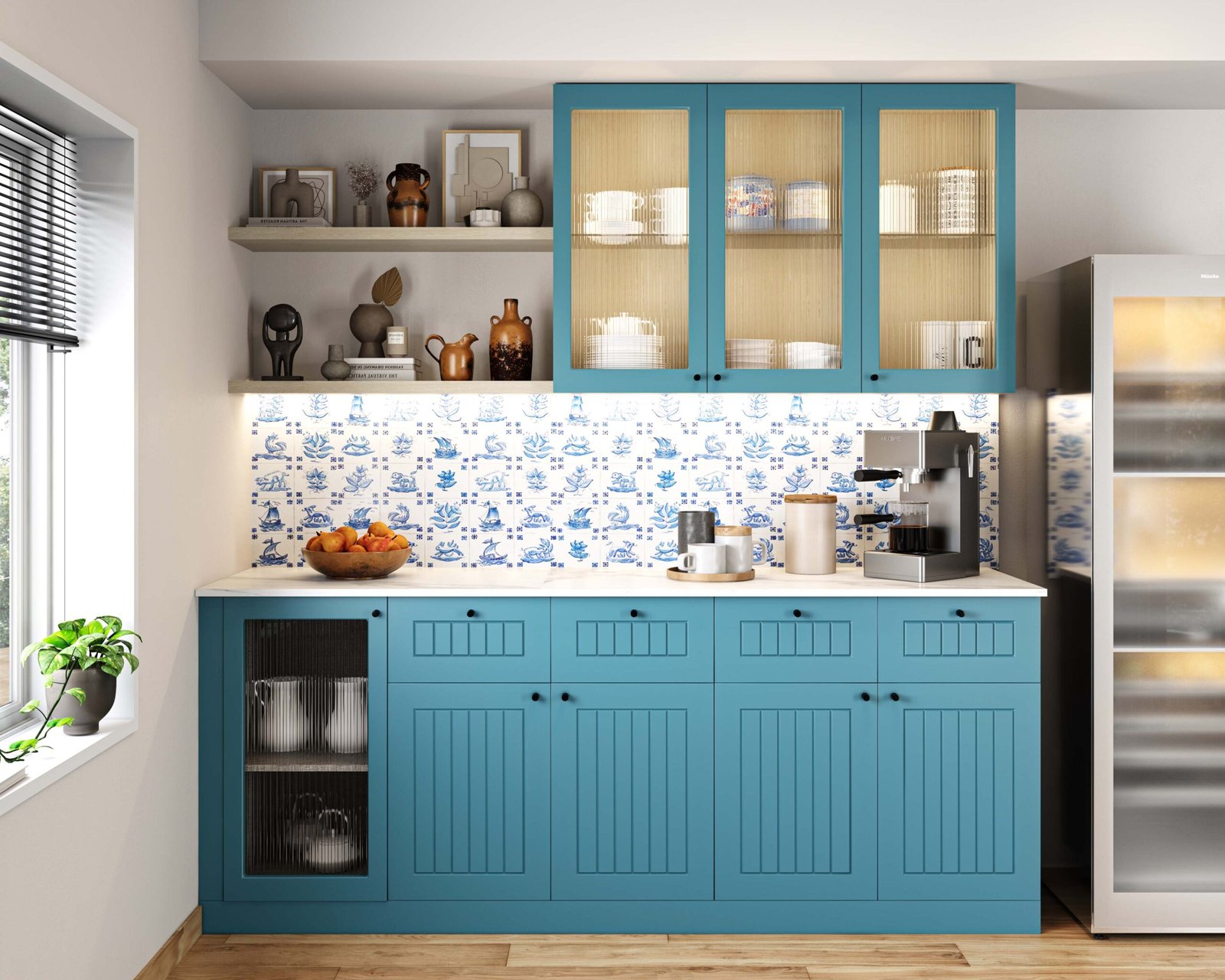 Classic Crockery Unit Design with Glass Display and Transparent Panels