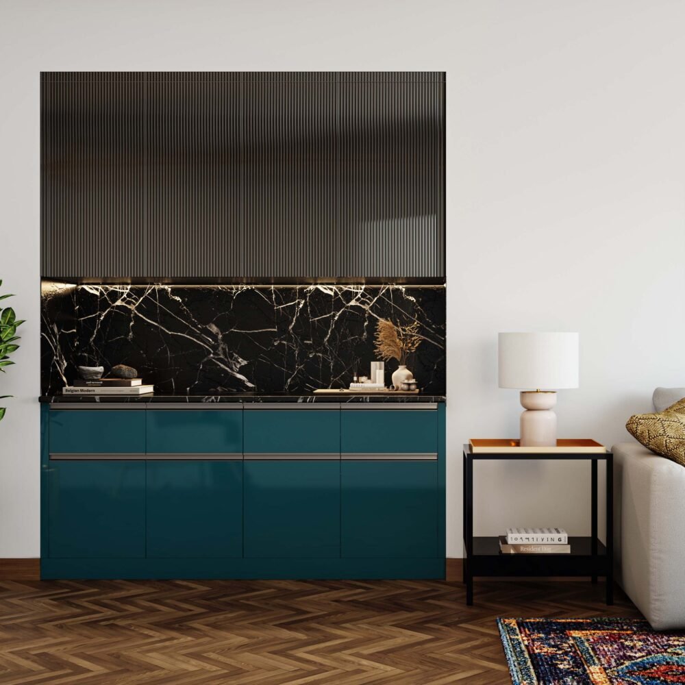 Modern Shore Crockery Unit Design with High-Gloss Finish and Hidden Storage