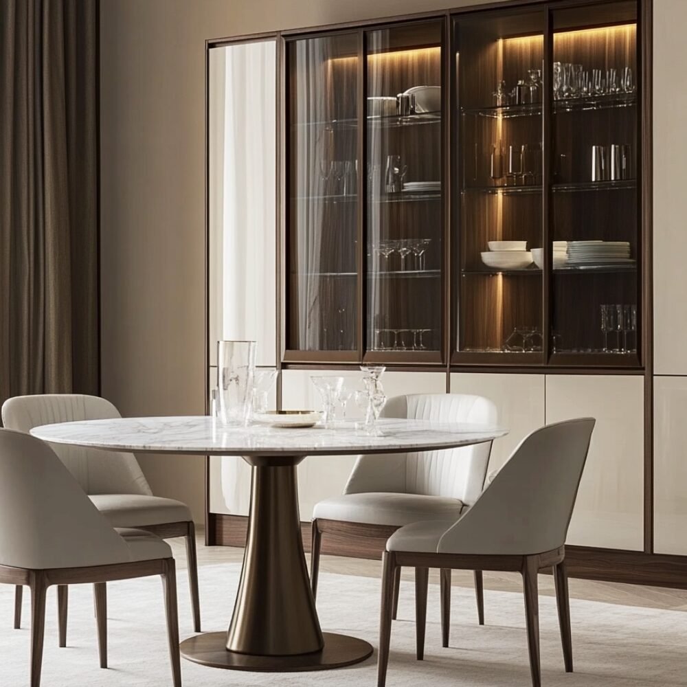 Contemporary Crockery Unit Design in White with Glossy Finish