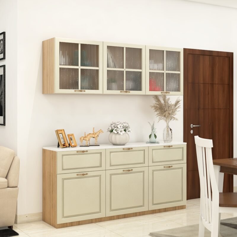 Contemporary Crockery Unit Design with Display Cabinet with Drawers