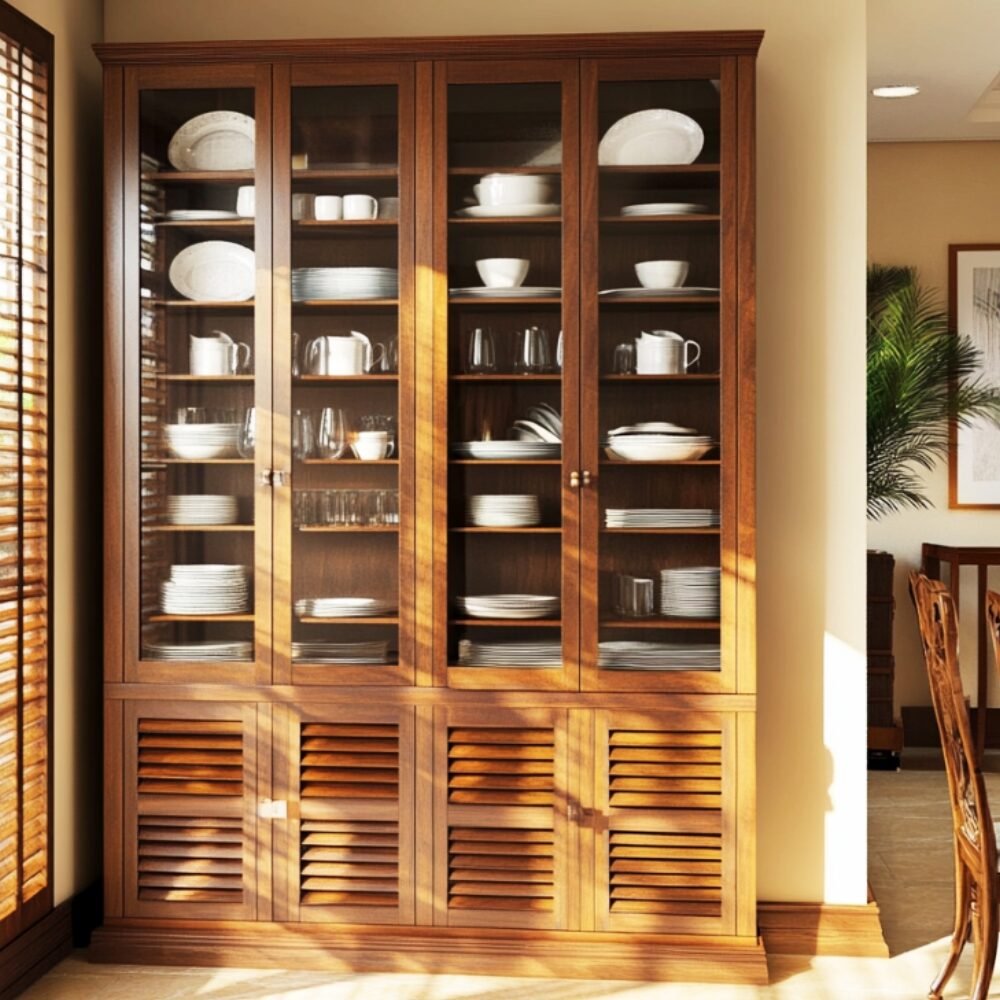 Mid-Century Modern Crockery Unit Design with Glass Doors