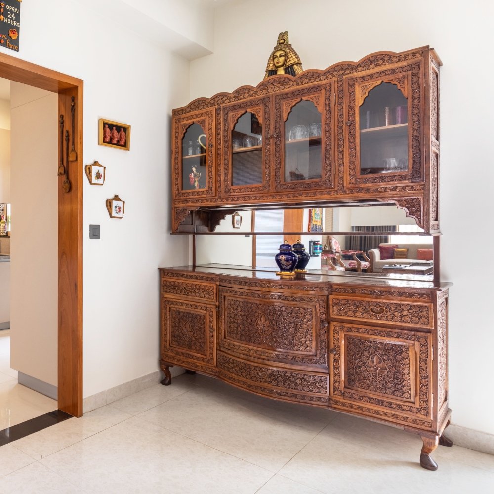 Indian Traditional Crockery Unit Design with Intricate Carvings