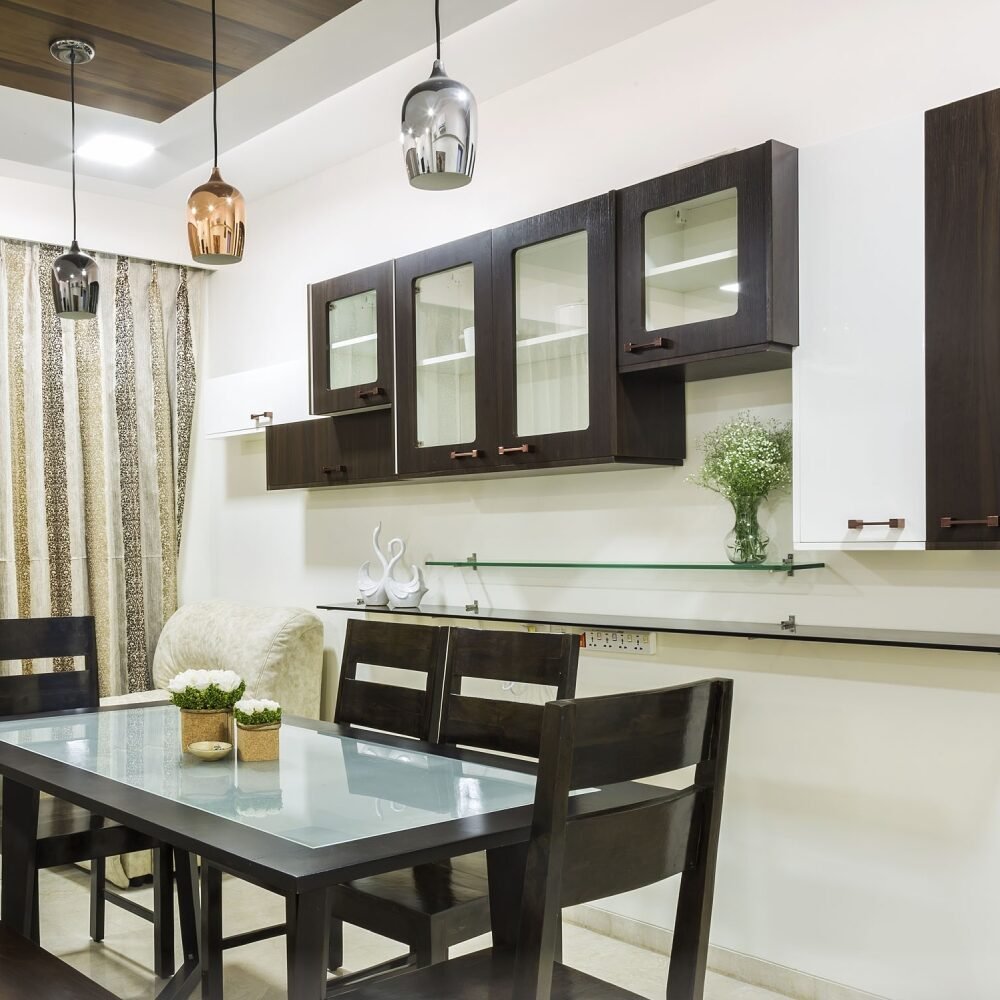 Traditional Euro Wenge and Off-White Crockery Unit Design