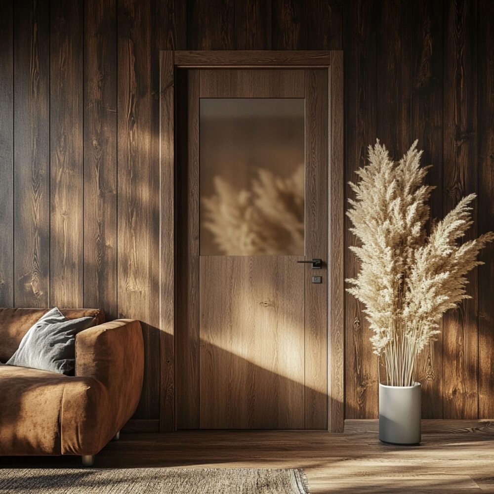 Rustic Matte Finish Swing Door Design for Bedroom Entrance