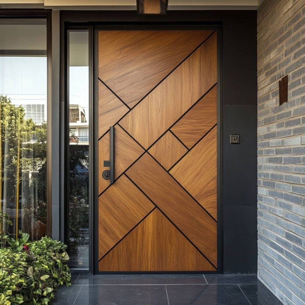 Contemporary Wooden Matte Finish Entrance Door Design
