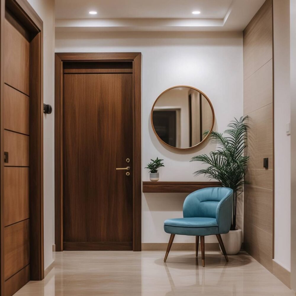 Contemporary Wooden Swing Single Door Design with Matte Finish