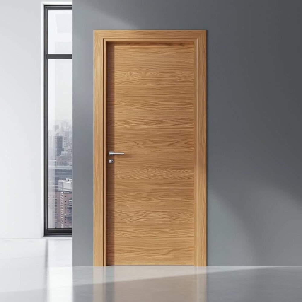 Minimal Wooden Swing Single Door Design with Matte Finish