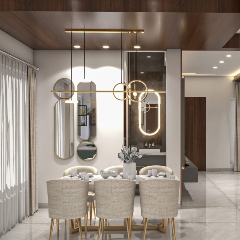 Contemporary Wooden False Ceiling Design With Rectangular Shape and Spotlights