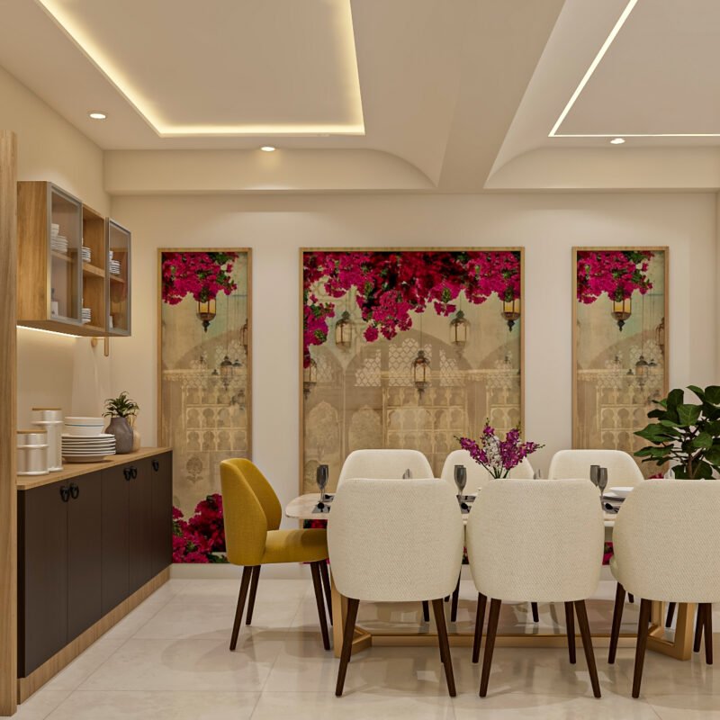 Contemporary Dining Room Design with Marble Table and Gold Accents