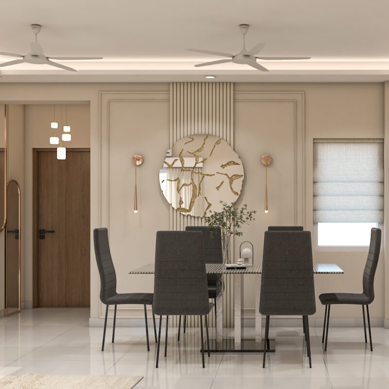 Contemporary Dining Room Design with Marble Top Table and Upholstered Chairs