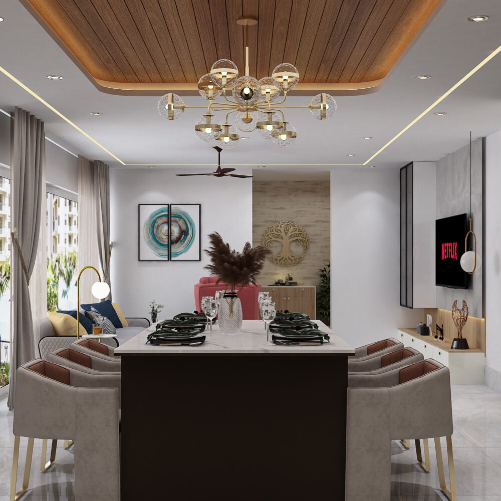 Contemporary Dining Room Design with Marble Table and Gold Leg Chairs