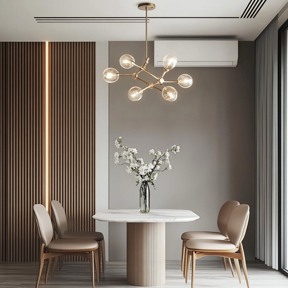 Minimalist Dining Room Design with Marble Table