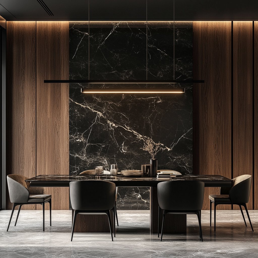 Modern Black Marble Table Dining Room Design