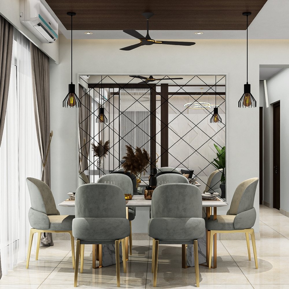 Modern Dining Room Design with Velvet Chairs and Marble Top Table