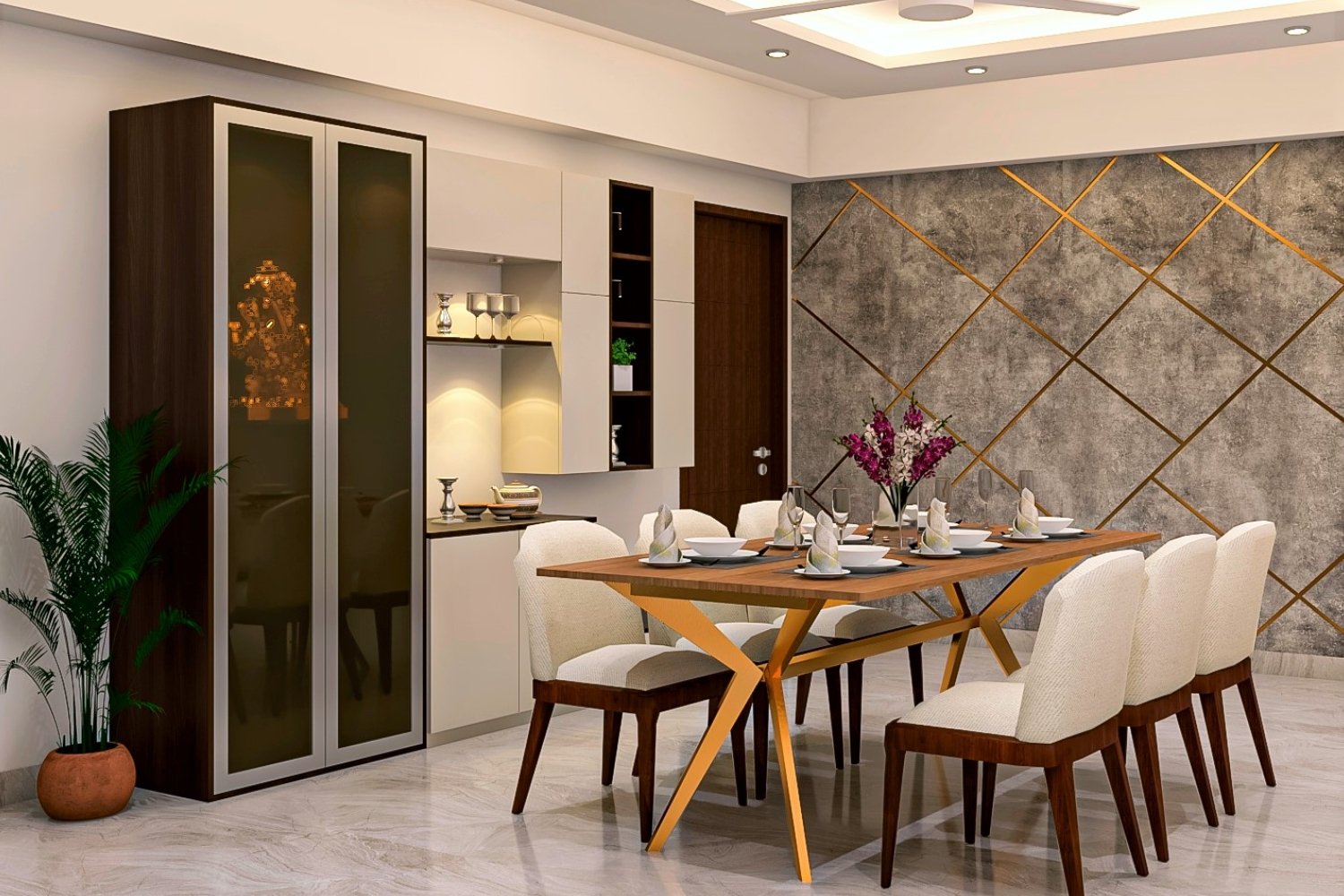 Space-Saving Dining with Wall Storage and Compact Table Design