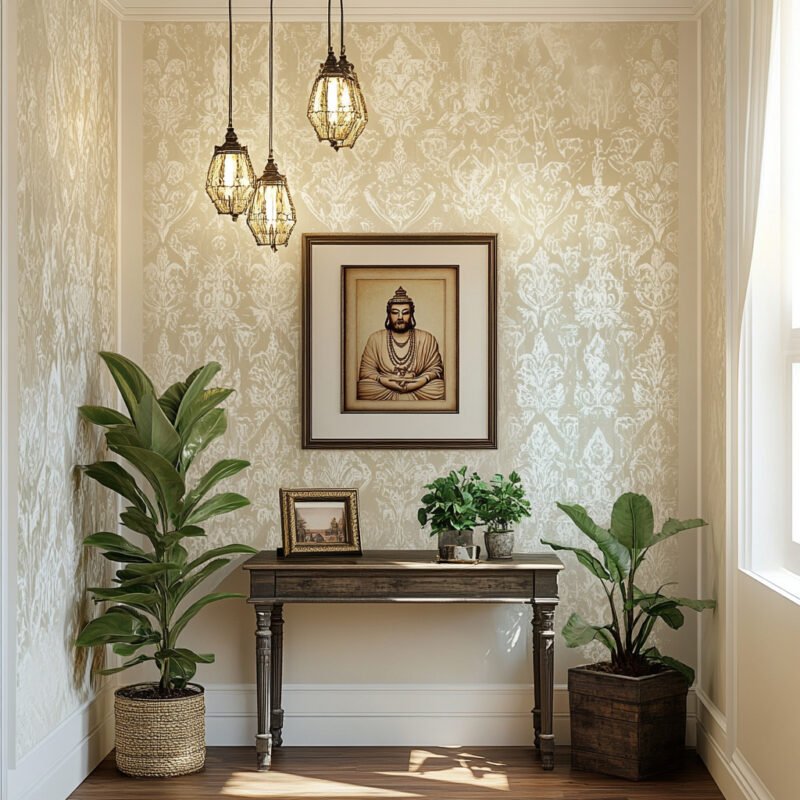 Modern Beige and White Damask Wallpaper Design