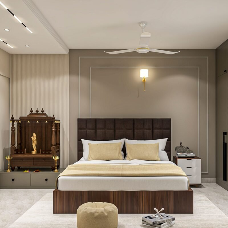 Classic Single Layer Gypsum False Ceiling Design with Spot and Strip Lighting