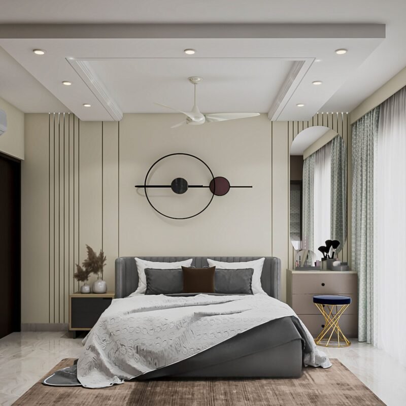 Painted Square False Ceiling Design with Spot Lighting in Modern Style