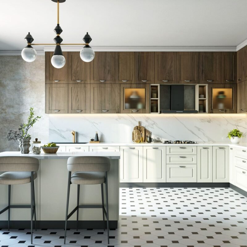 Classic White Octagon Tile Flooring Design with Black Diamond Accents