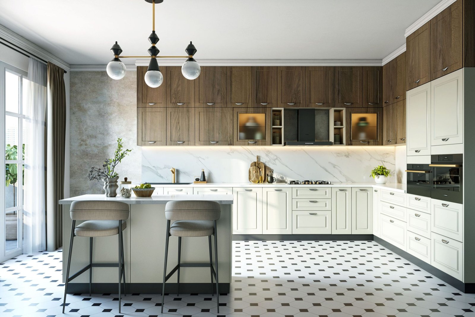Classic White Octagon Tile Flooring Design with Black Diamond Accents