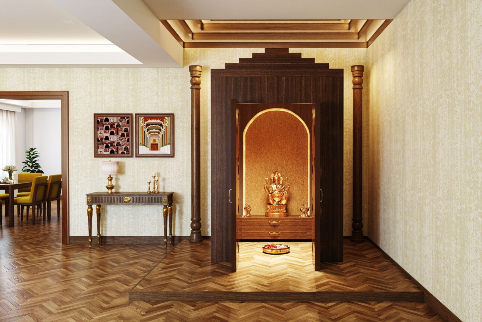 Traditional Dark Brown Rectangular Tiles Flooring Design