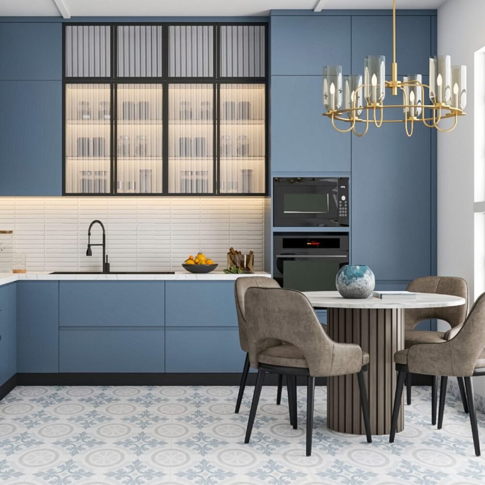 Contemporary Blue, White, Grey Tiles Versatile Flooring Design