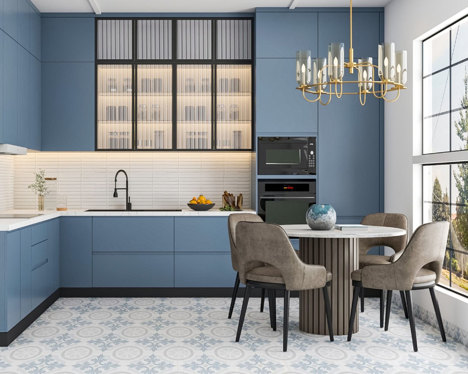 Contemporary Blue, White, Grey Tiles Versatile Flooring Design