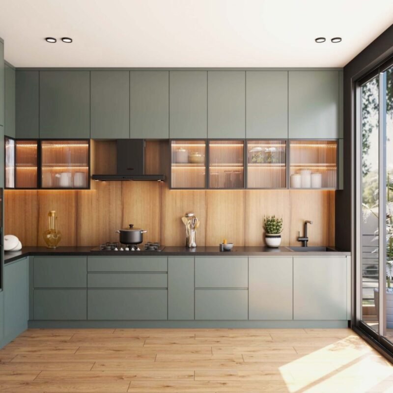 Light Brown Modern Subway Kitchen Flooring Design