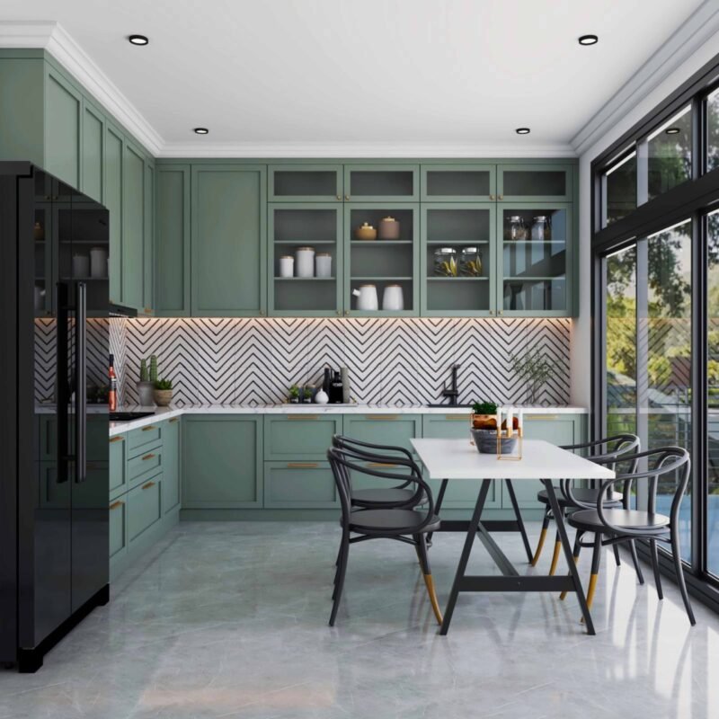 Classic Grey Rectangular Kitchen Flooring Design