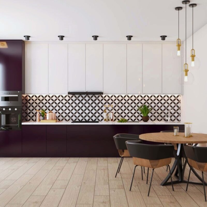 Modern Light Brown Rectangular Subway Kitchen Flooring Design