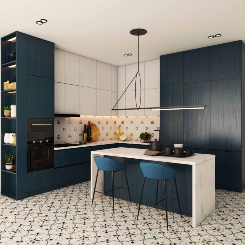 Modern Multicoloured Vitried Kitchen Flooring Design