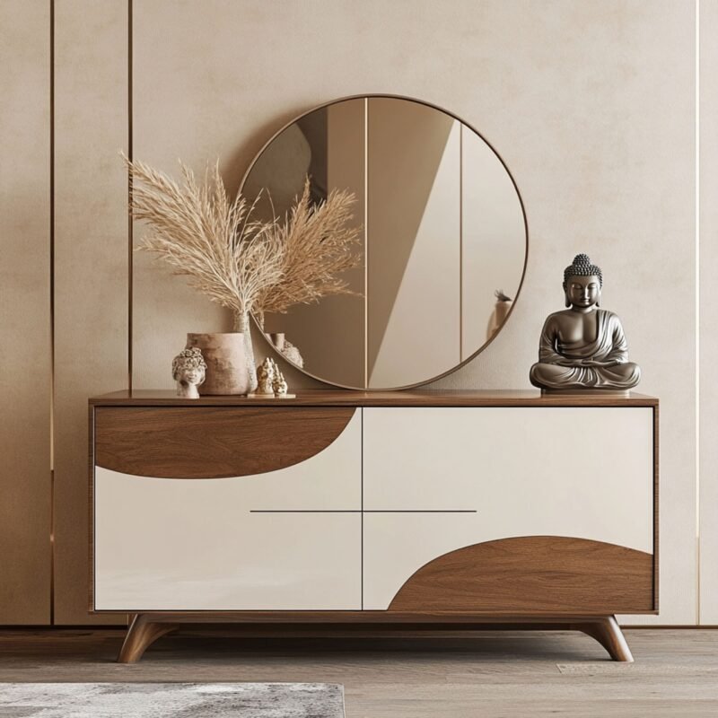 Scandinavian Foyer Design with White and Walnut Bronze Accents