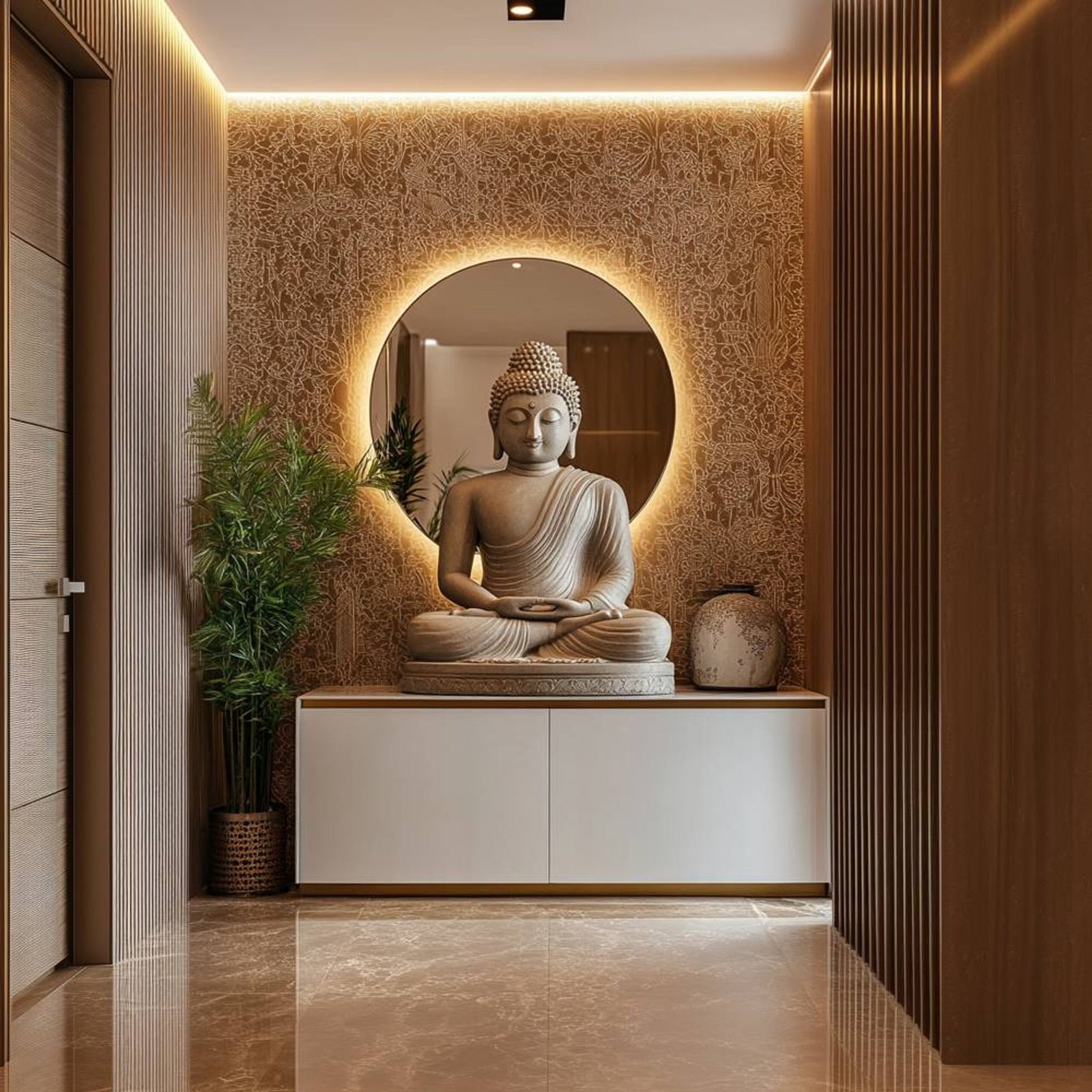 Modern White Foyer Design with Suede Laminate Storage