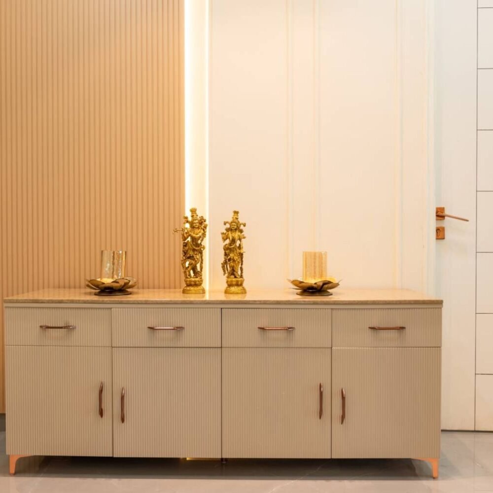 Modern Foyer Design with Cream Fluted Laminate Finish