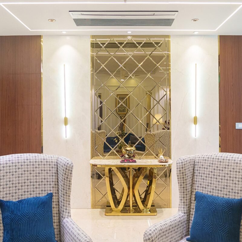 Contemporary Foyer Design with Marble Console Table and Golden Accents