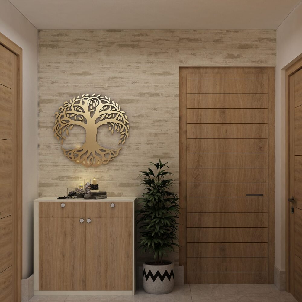 Contemporary Wood Foyer Design with Shoe Cabinet