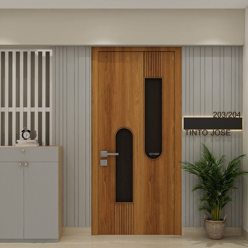 Grey Modern Foyer Design with Shoe Cabinet and Drawer