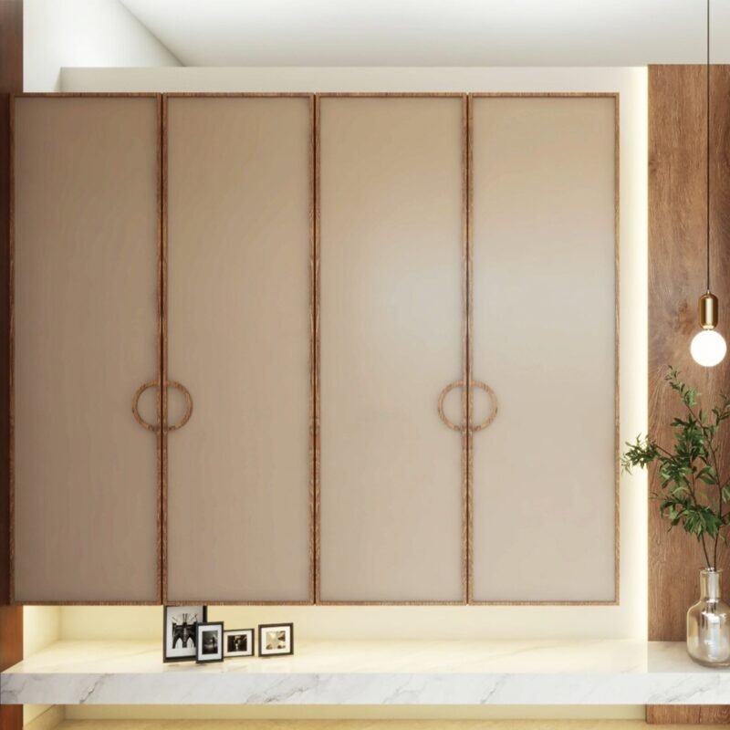 Contemporary Irish Cream Foyer Design With Wall-Mounted Storage Units