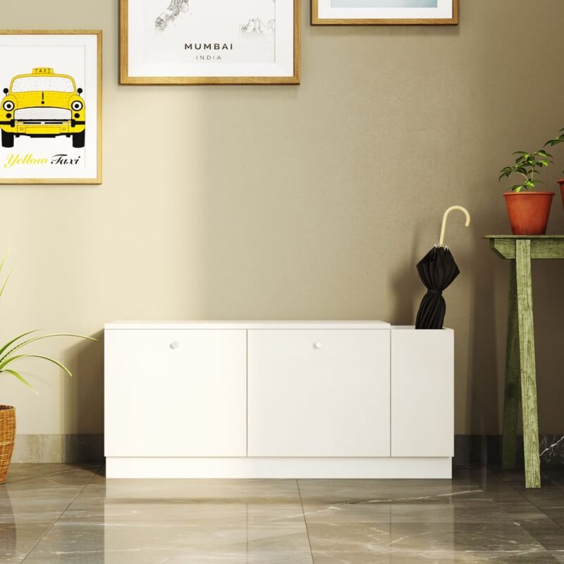 Modern White Foyer Design with Stylish Shoe Storage