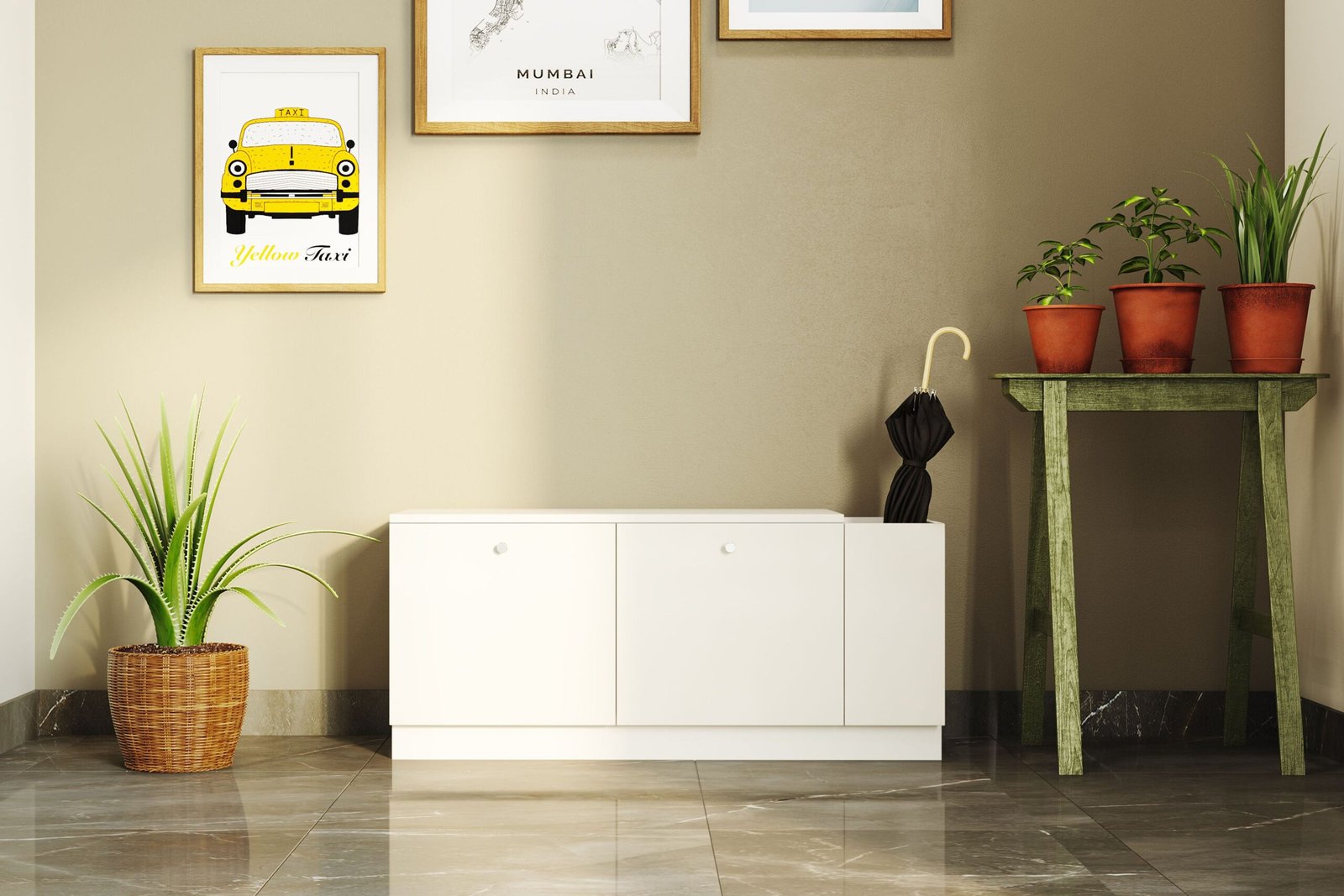 Modern White Foyer Design with Stylish Shoe Storage