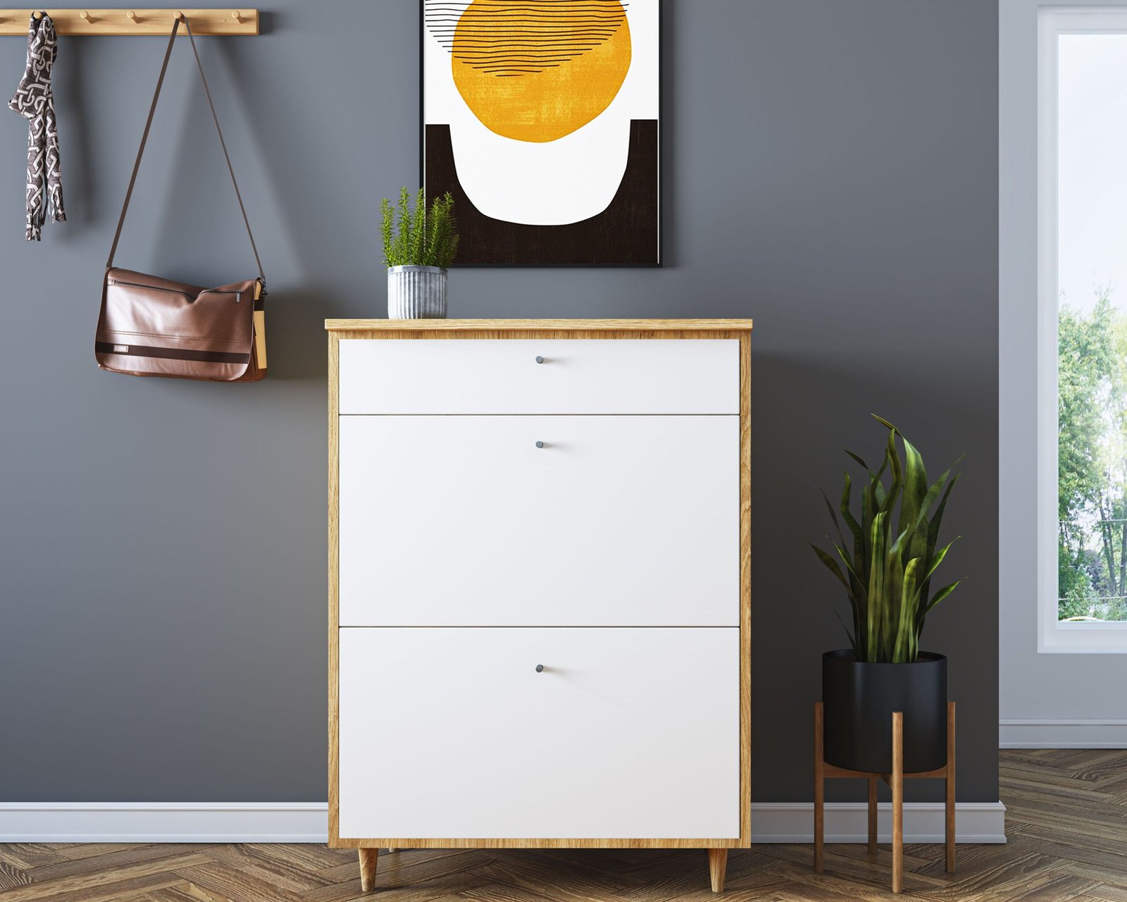 Scandinavian Foyer Design with Floor-Mounted Shoe Storage