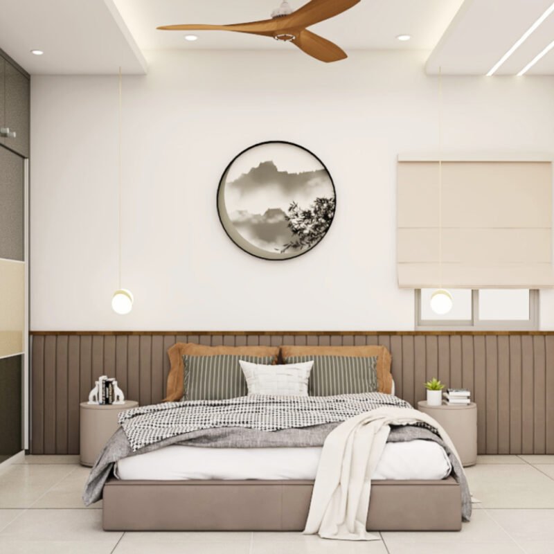 Modern Guest Bedroom Design with Low Profile Upholstered Bed