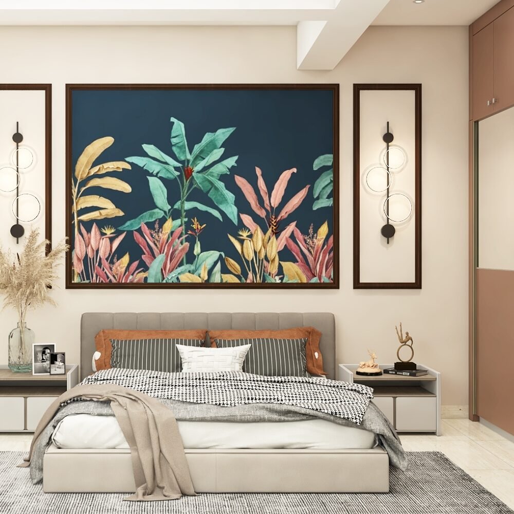 Modern Guest Bedroom Design with Queen Bed with Grey Headboard