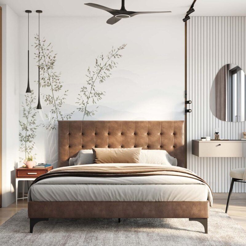 Contemporary Guest Bedroom Design With Mural Wall and Modern Furniture