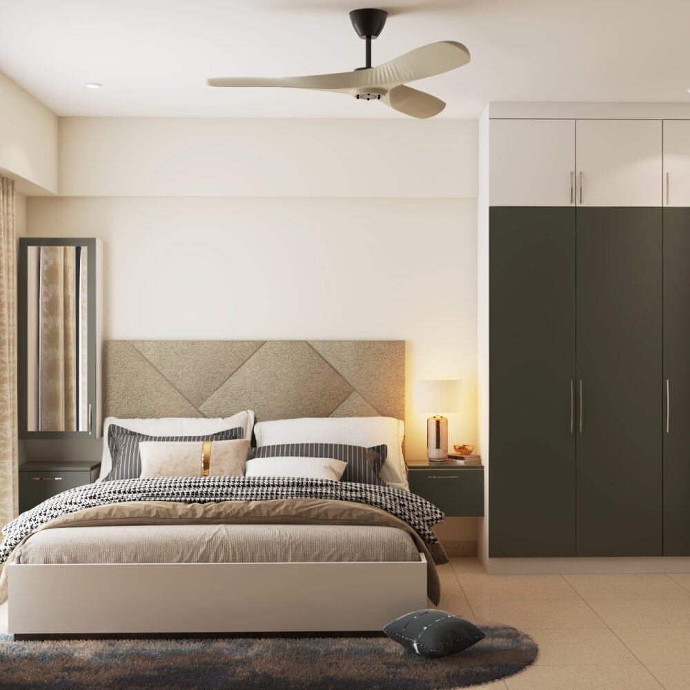 Modern Guest Room Design with Queen Bed and Swing Wardrobe