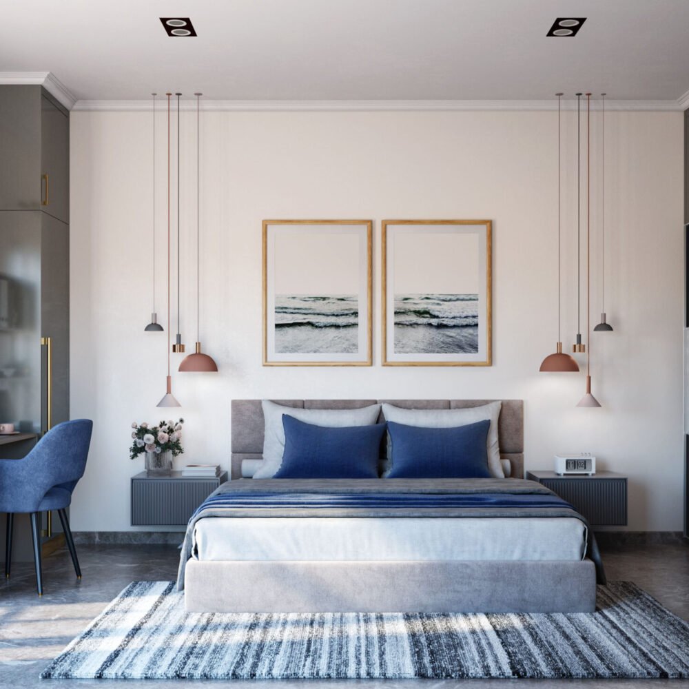 Modern Guest Bedroom Design with Wardrobe and Study Space