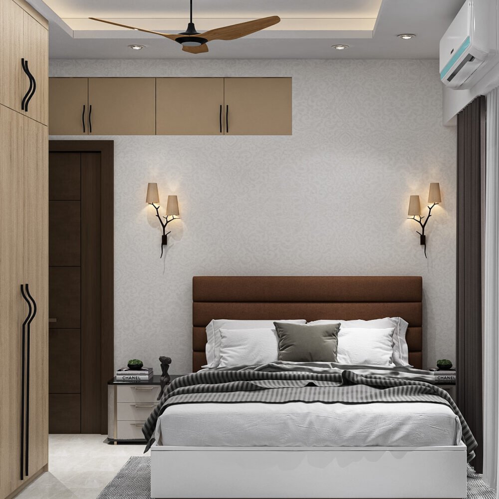 Contemporary Guest Bedroom Design with Wardrobe and Stylish Lighting